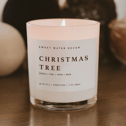 Sweet Water Decor Candles Christmas Tree Soy Candle - White Jar - 11 oz