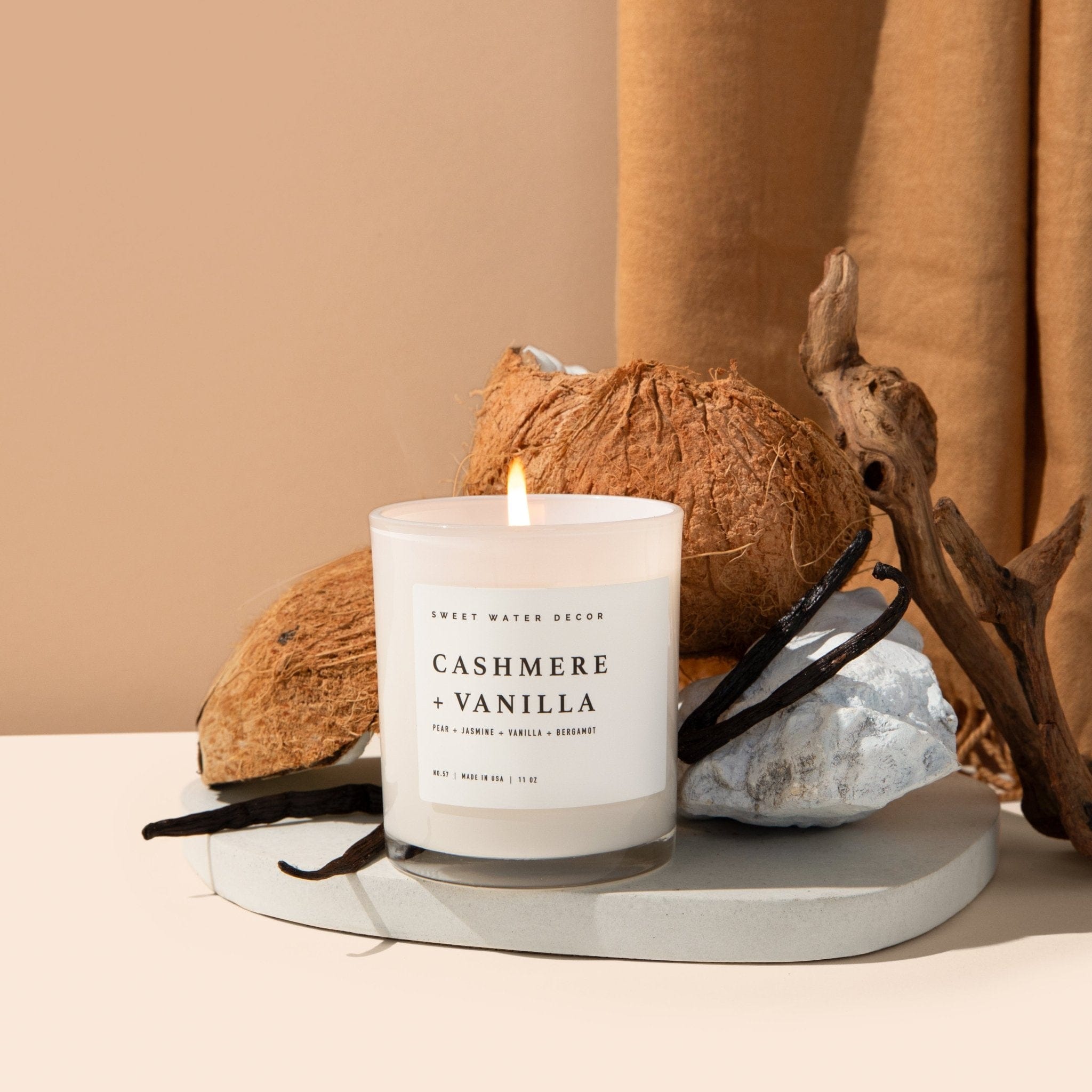 Sweet Water Decor Candles Cashmere and Vanilla Soy Candle - White Jar - 11 oz