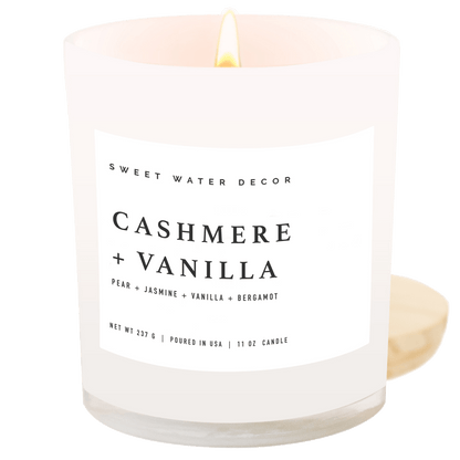 Sweet Water Decor Candles Cashmere and Vanilla Soy Candle - White Jar - 11 oz