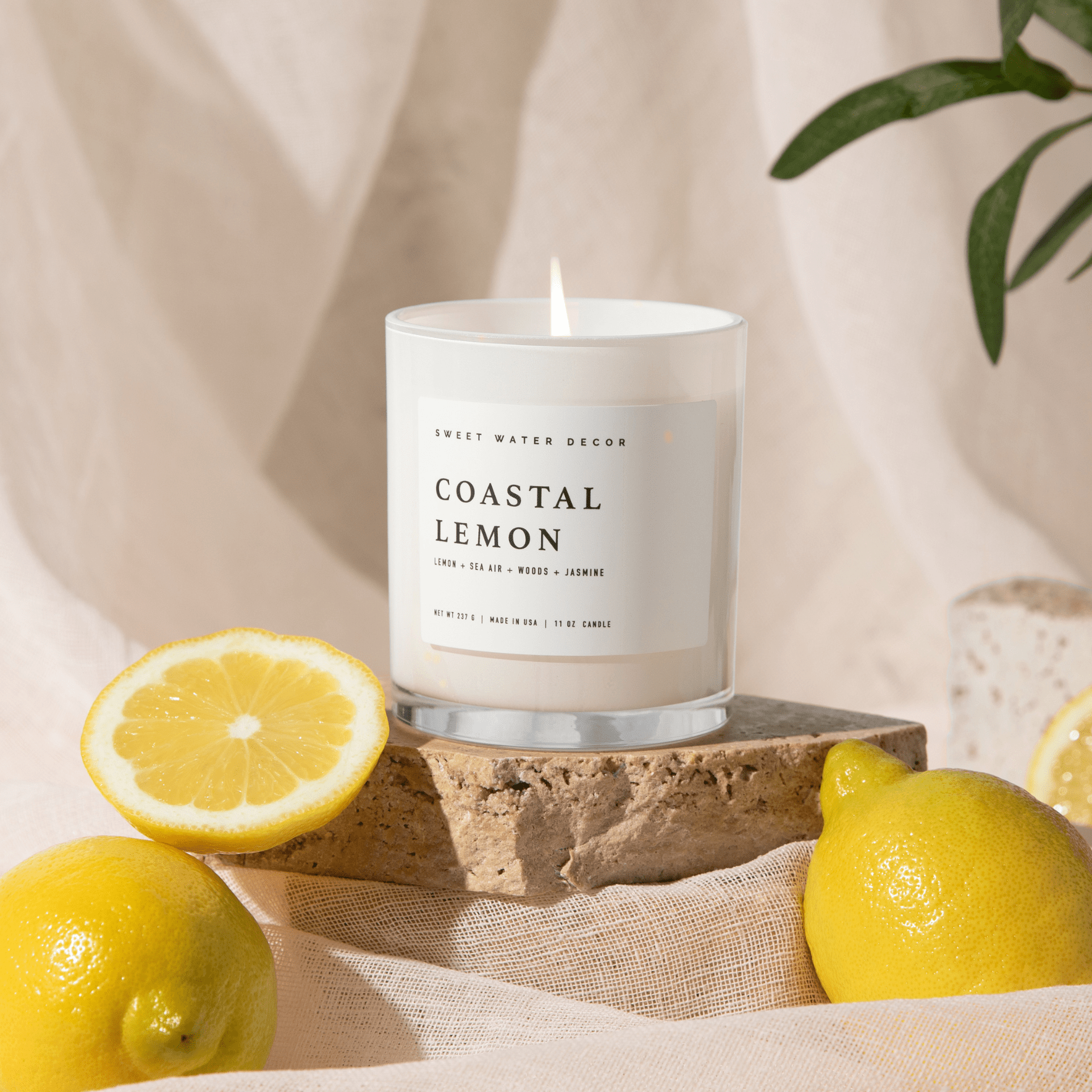 Sweet Water Decor Candles Coastal Lemon Soy Candle - White Jar - 11 oz