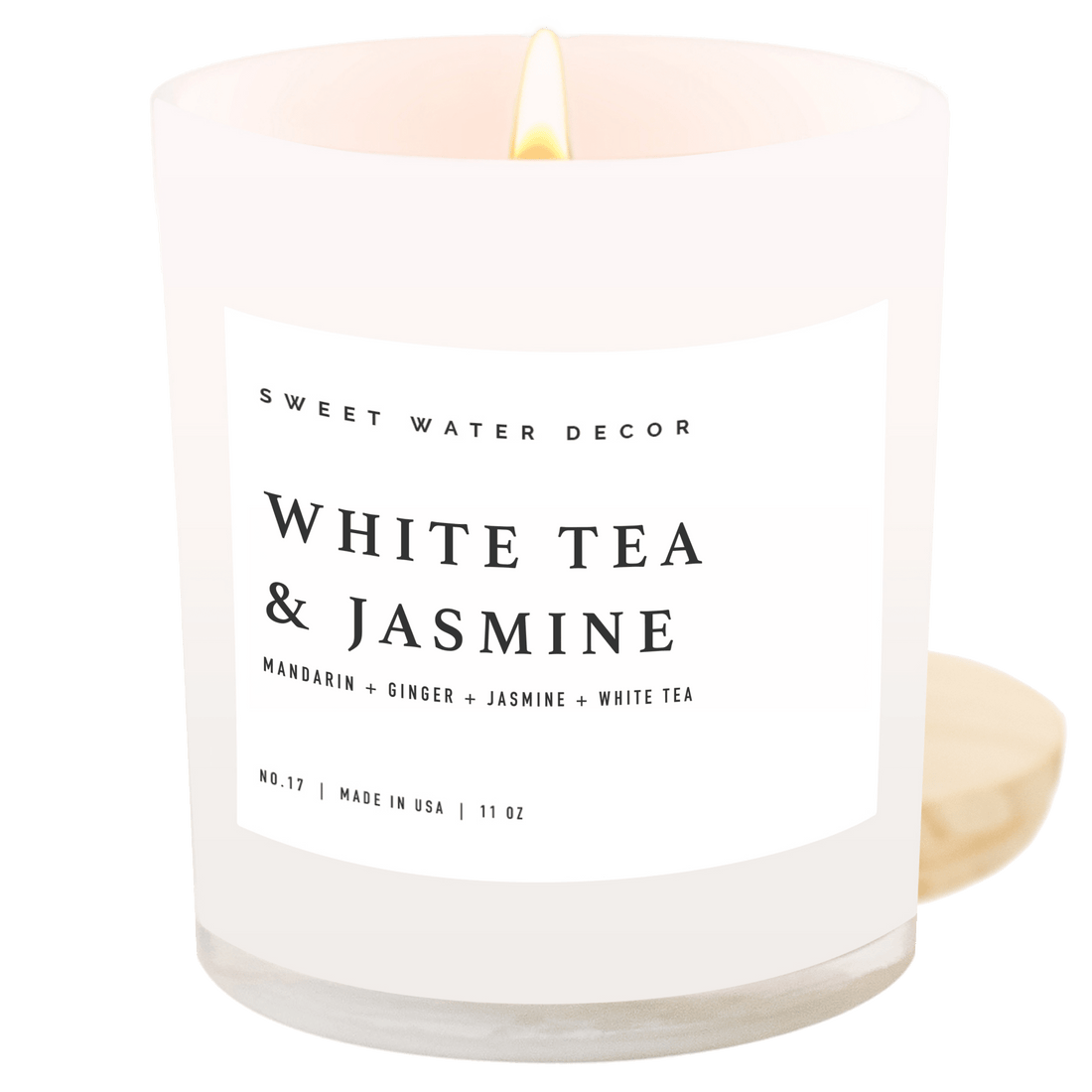 White Tea and Jasmine Soy Candle - White Jar - 11 oz
