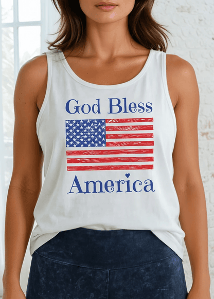 Crazy Cozy Cool Sleeveless Tops and Tanks White / God Bless America / Small God Bless America Patriotic USA Made White Tank Top