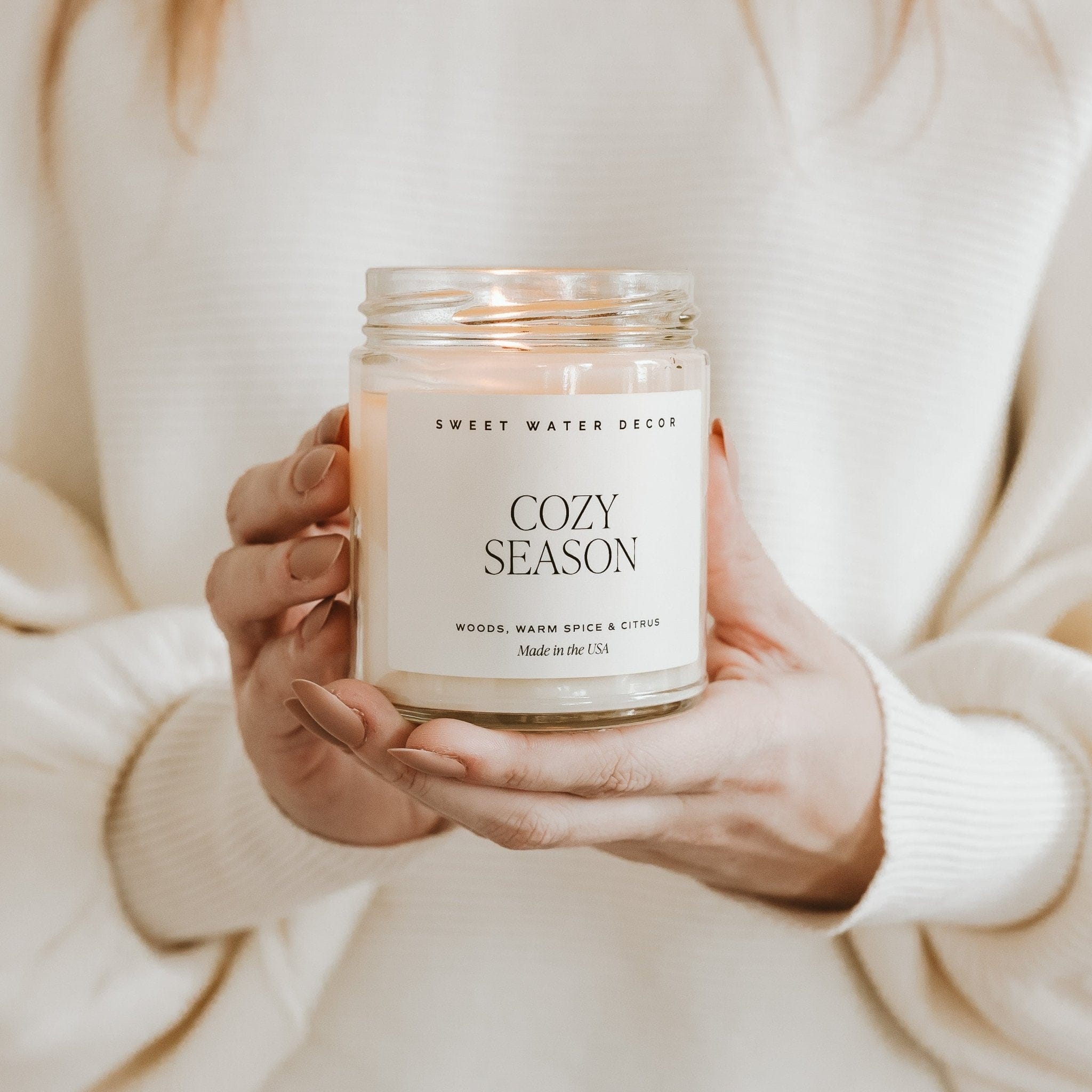 Sweet Water Decor Candles Cozy Season Soy Candle - Clear Jar - 9 oz