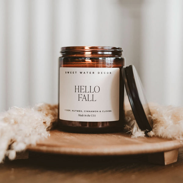 Hello Fall Soy Candle - Amber Jar - 9 oz - My American Goods