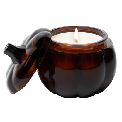 Hello Fall Soy Candle - Amber Glass Pumpkin Jar - 20 oz