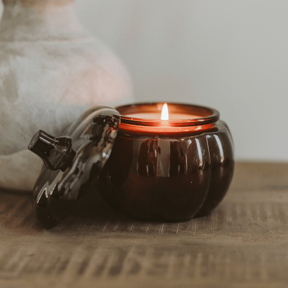 Hello Fall Soy Candle - Amber Glass Pumpkin Jar - 20 oz - My American Goods