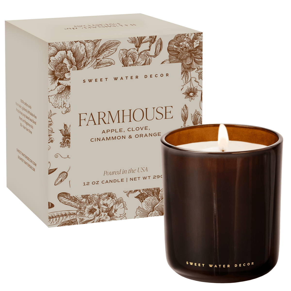 Farmhouse Soy Candle - Boxed Amber Tinted Glass Jar - 12 oz