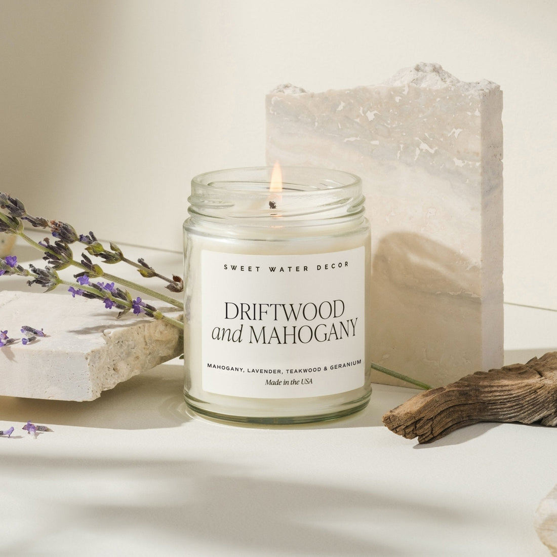 Driftwood and Mahogany Soy Candle - Clear Jar - 9 oz - My American Goods
