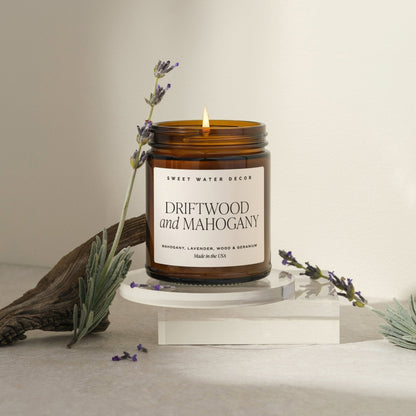 Driftwood and Mahogany Soy Candle - Amber Jar - 9 oz - My American Goods