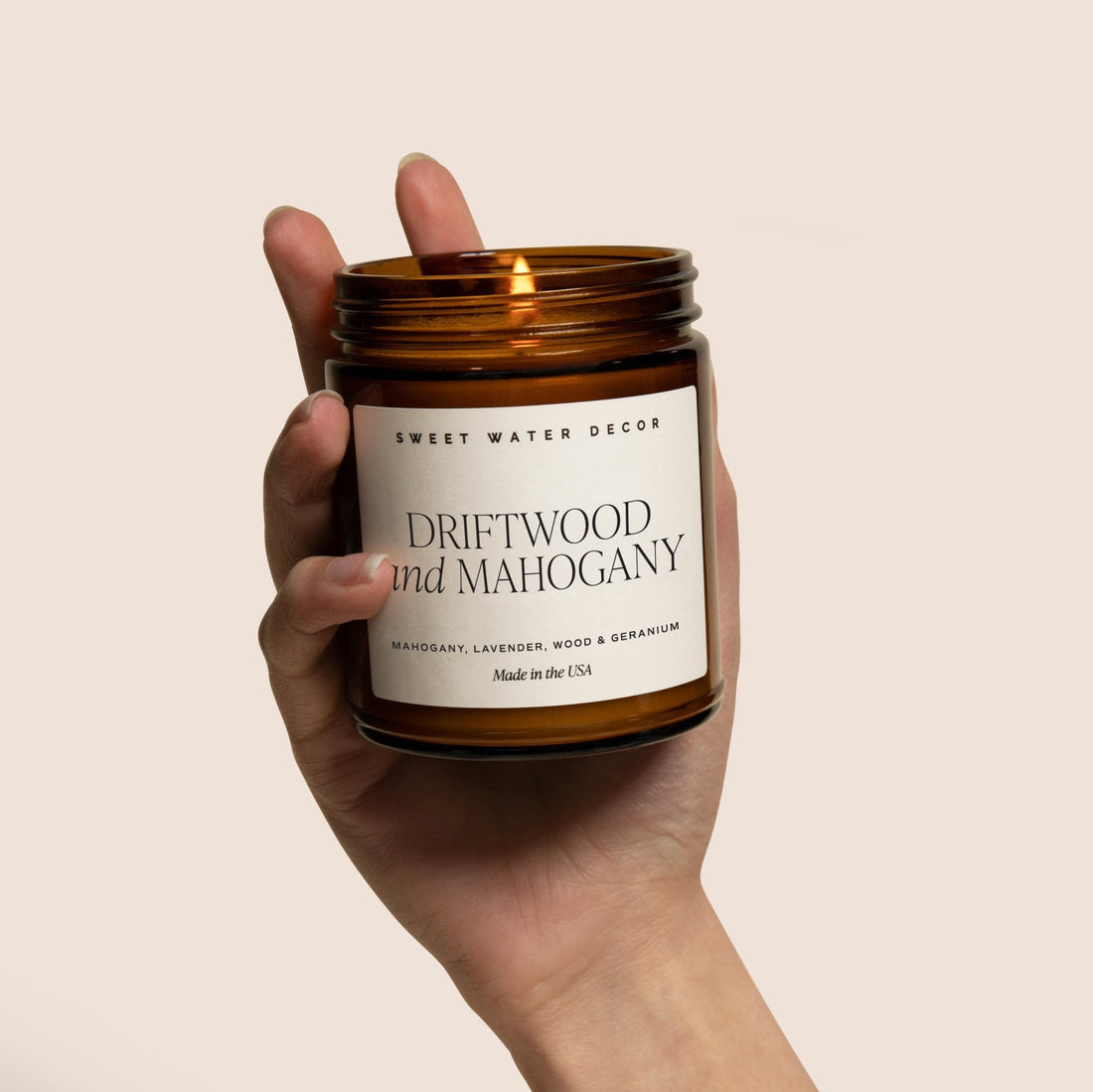 Driftwood and Mahogany Soy Candle - Amber Jar - 9 oz - My American Goods