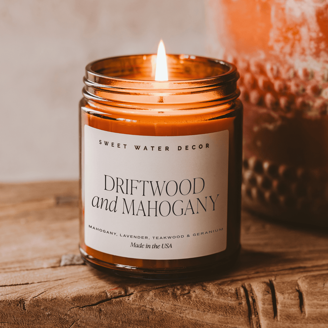 Driftwood and Mahogany Soy Candle - Amber Jar - 9 oz - My American Goods