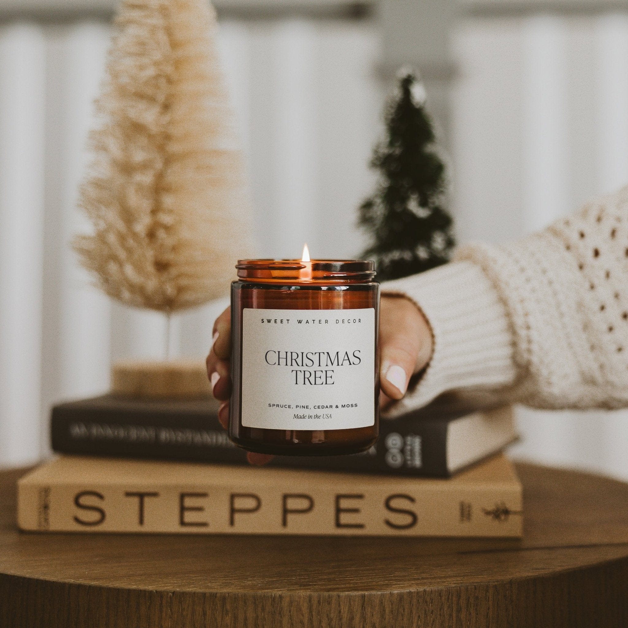 Sweet Water Decor Candles Christmas Tree Soy Candle - Amber Jar - 9 oz
