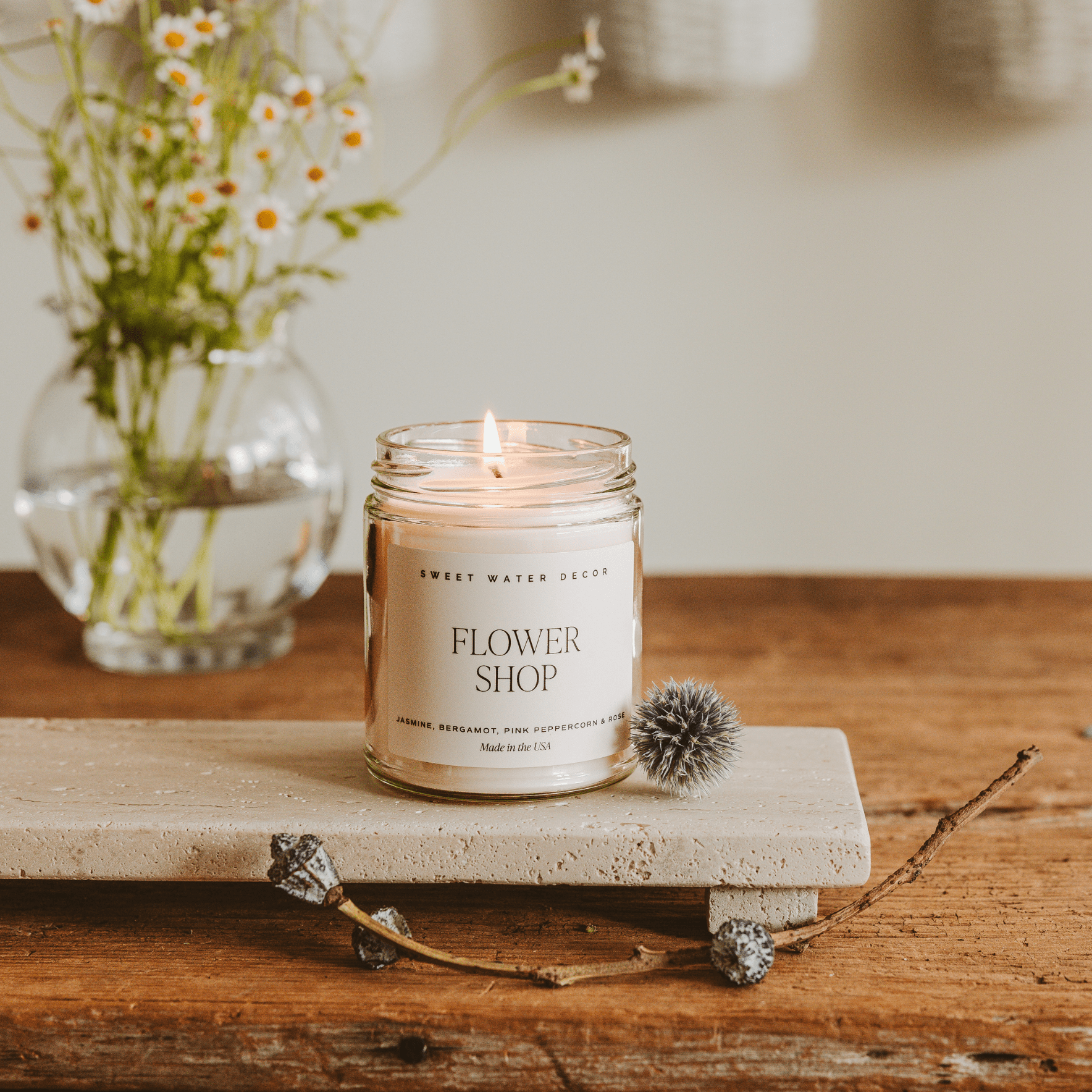 Sweet Water Decor Candles Flower Shop Soy Candle - Clear Jar - 9 oz