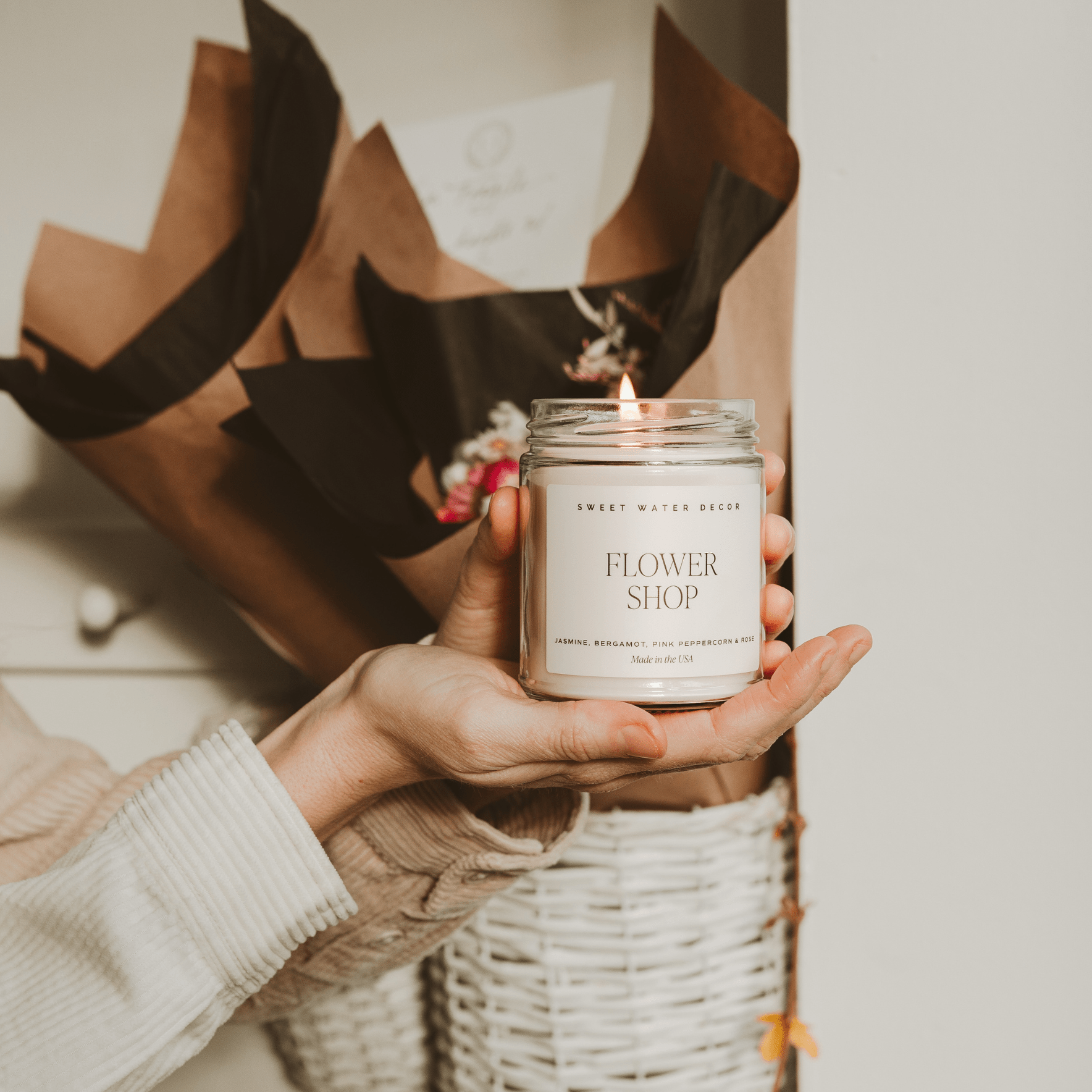 Sweet Water Decor Candles Flower Shop Soy Candle - Clear Jar - 9 oz
