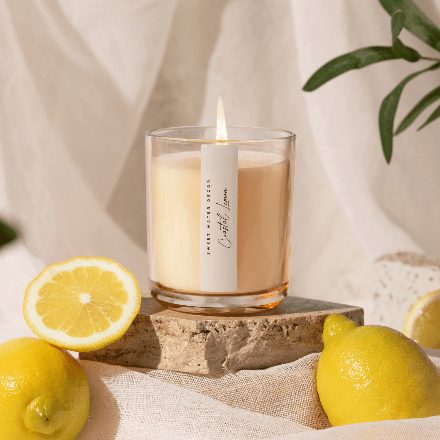 Coastal Lemon Soy Candle - Tinted Glass Jar - 12 oz