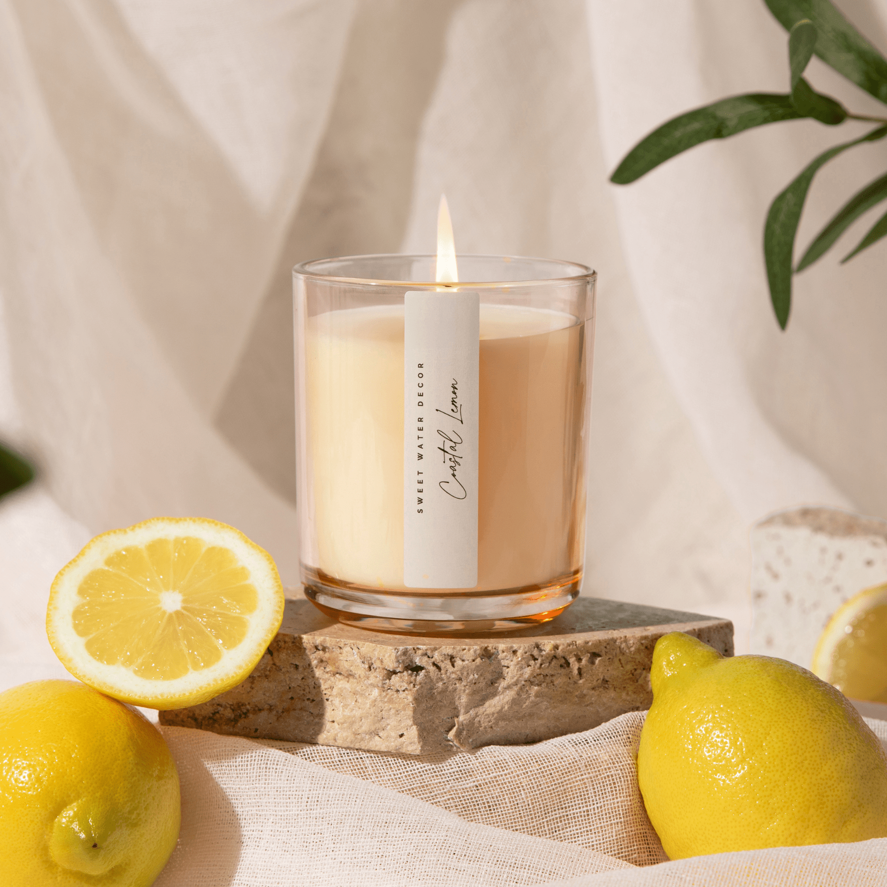 Sweet Water Decor Candles Coastal Lemon Soy Candle - Tinted Glass Jar - 12 oz