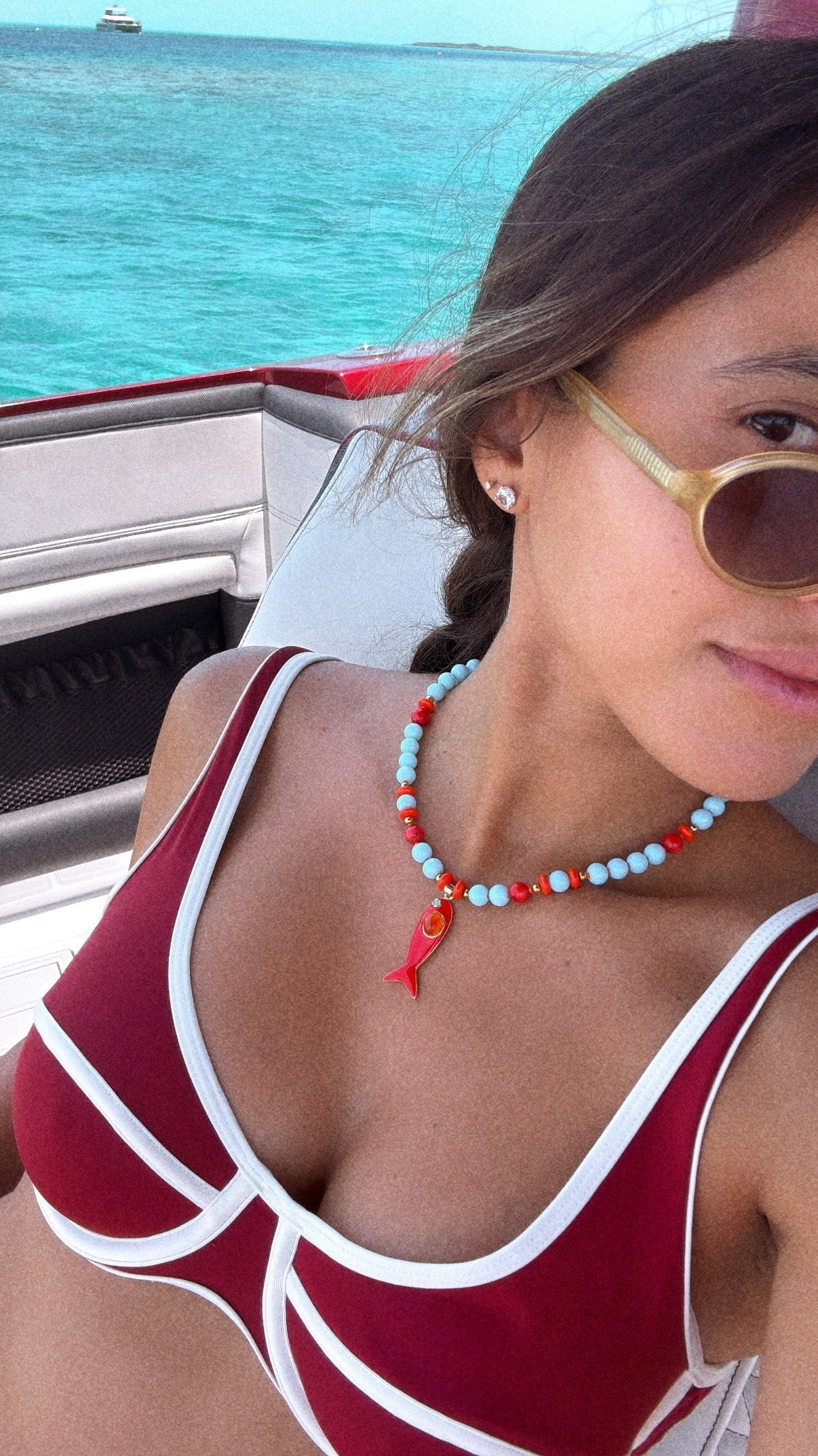 Coral Reef Fish Charm Necklace - Ocean Blue &amp; Coral Beaded Necklace