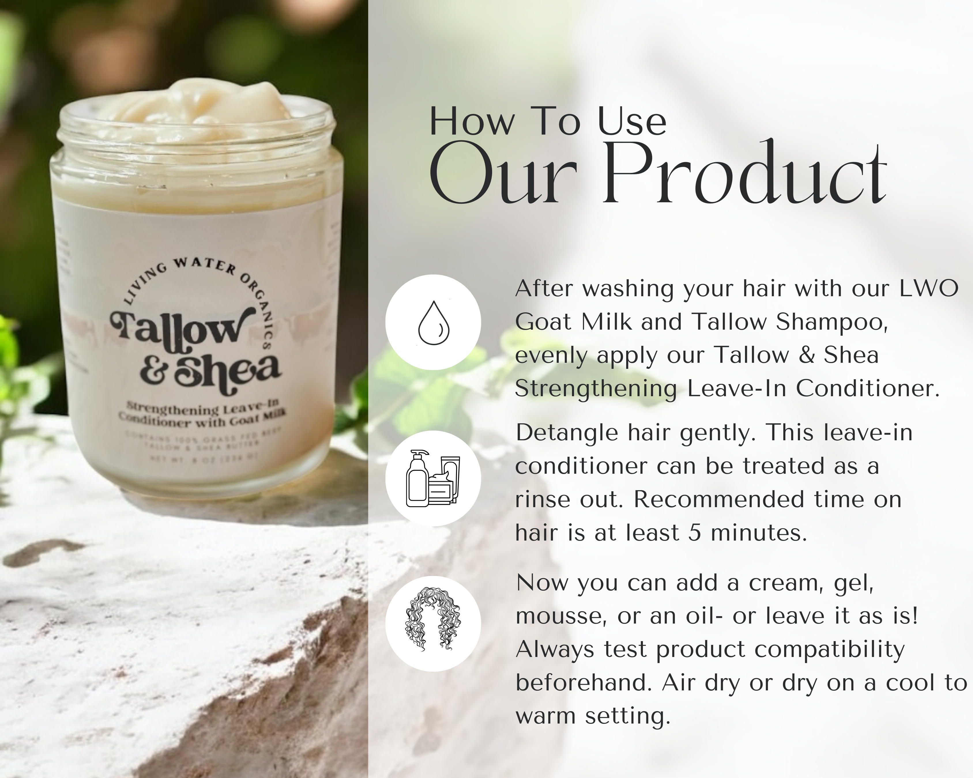 Jar of Tallow &amp; Shea product with instructions on how to use it