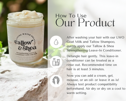 Jar of Tallow &amp; Shea product with instructions on how to use it