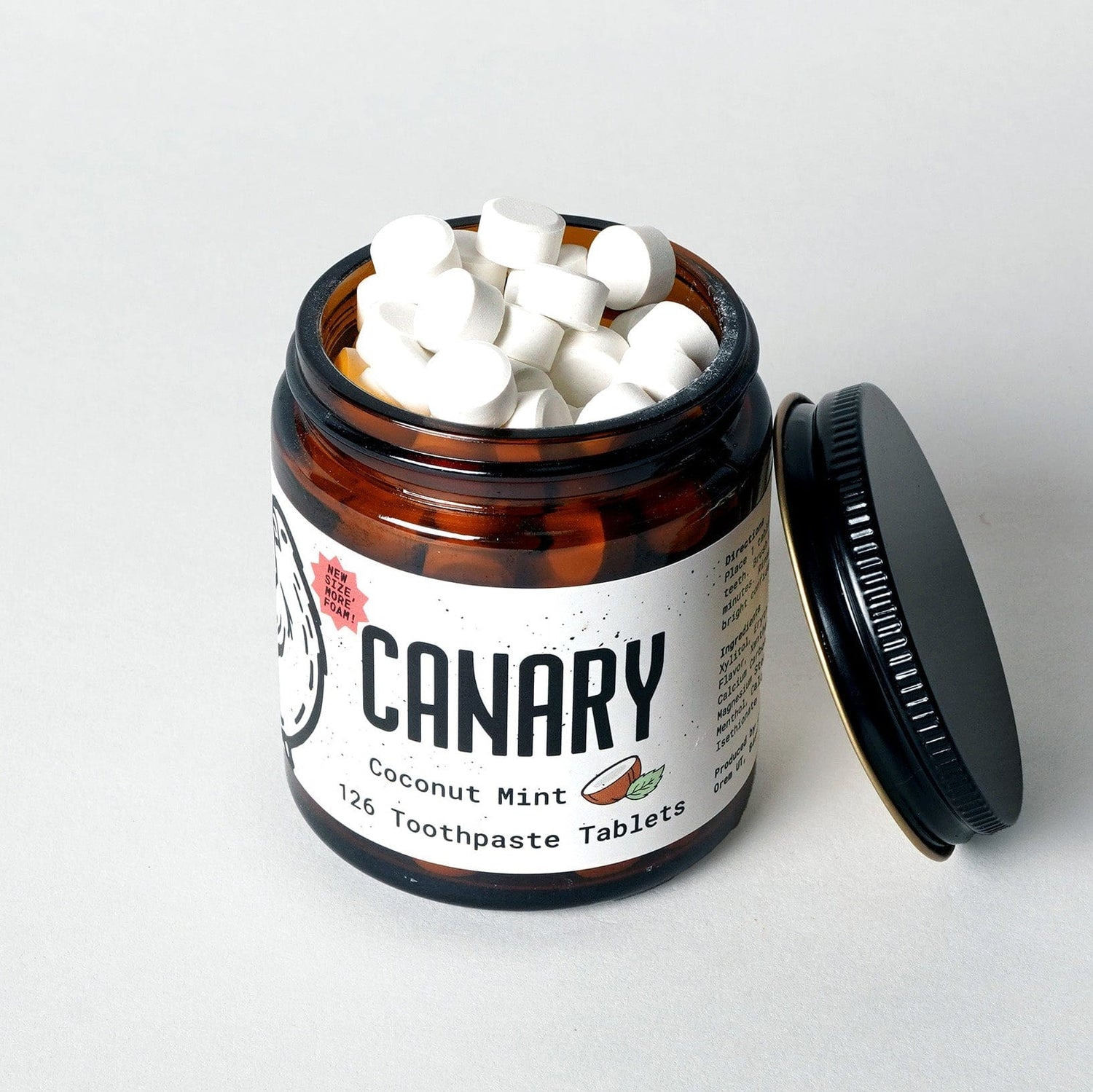 Canary Toothpaste Tablets 2 month supply jar - 126 tablets Coconut Mint Toothpaste Tablets