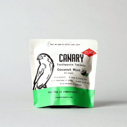 Canary Toothpaste Tablets 1 month sample pouch - 63 tablets Coconut Mint Toothpaste Tablets