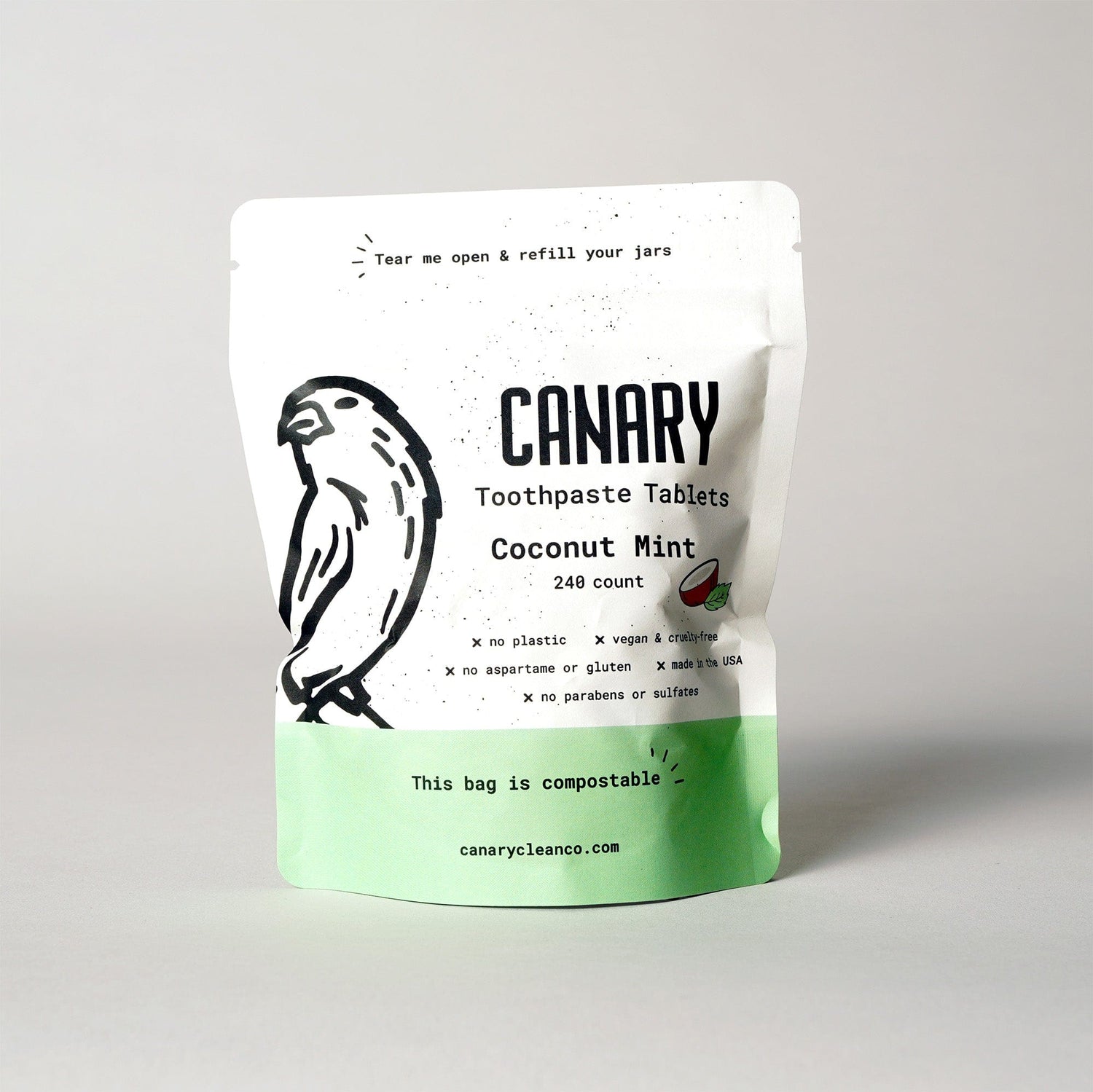 Canary Toothpaste Tablets 4 month refill pack - 240 tablets Coconut Mint Toothpaste Tablets