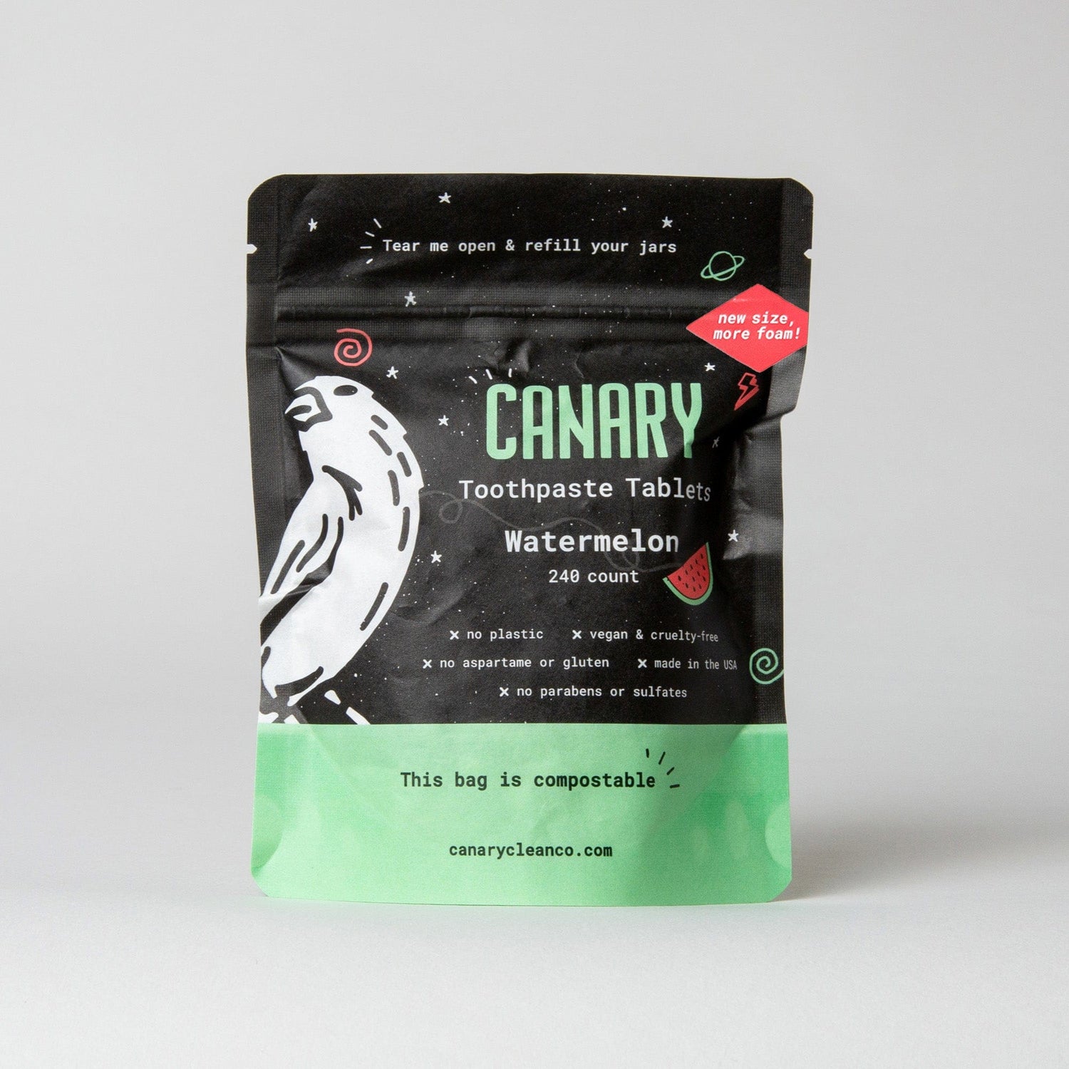 Canary Toothpaste Tablets 4 month refill pack - 240 tablets Watermelon Toothpaste Tablets