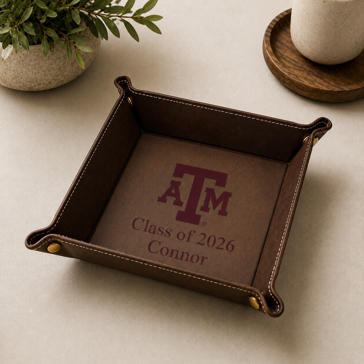 Texas A&amp;M Maroon Leather Catchall Tray