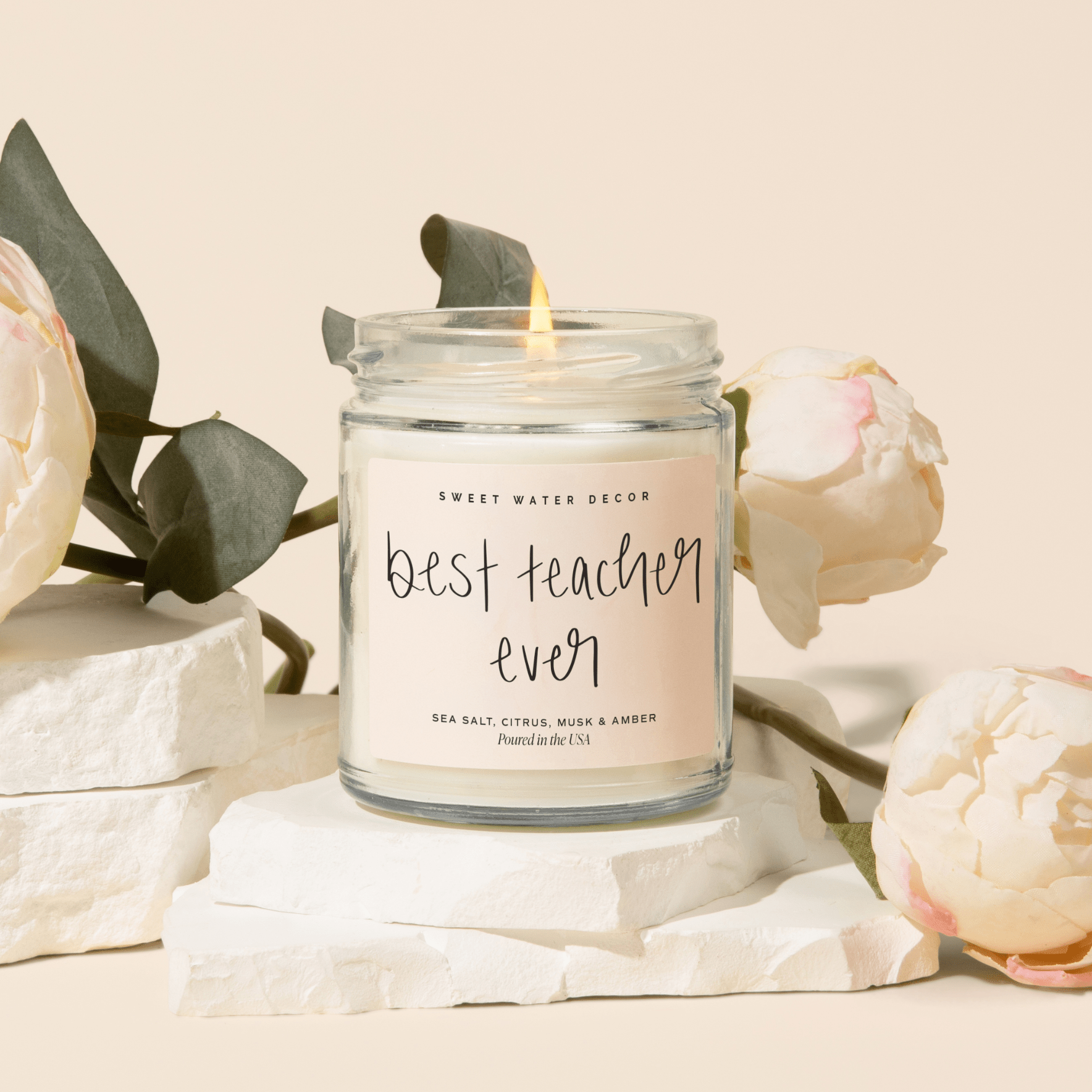 Sweet Water Decor Candles Best Teacher Ever Soy Candle - Clear Jar - 9 oz (Salt and Sea)
