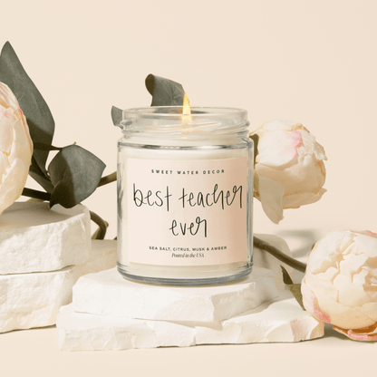 Sweet Water Decor Candles Best Teacher Ever Soy Candle - Clear Jar - 9 oz (Salt and Sea)