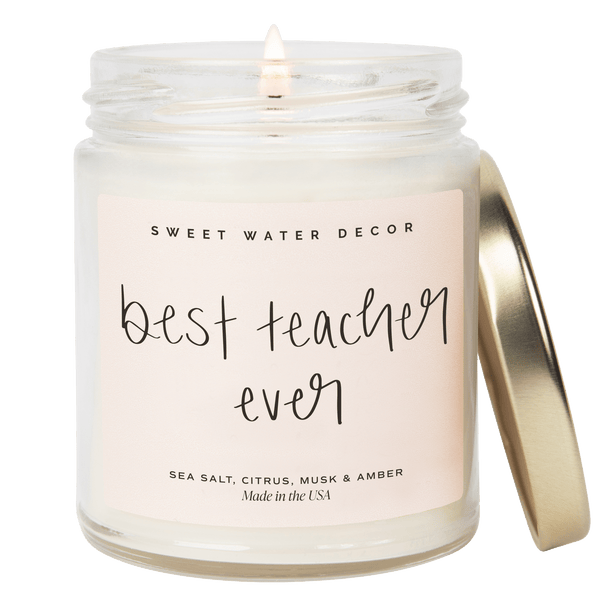 Best Teacher Ever Soy Candle - Clear Jar - 9 oz (Salt and Sea) - My American Goods