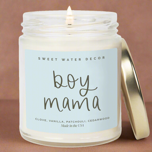Boy Mama Soy Candle - Clear Jar - 9 oz (Palo Santo Patchouli) - Sweet Water Decor - Candles