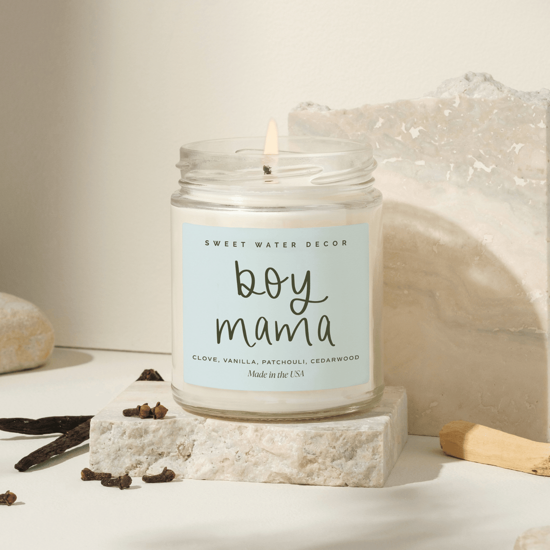 Boy Mama Soy Candle - Clear Jar - 9 oz (Palo Santo Patchouli) - My American Goods