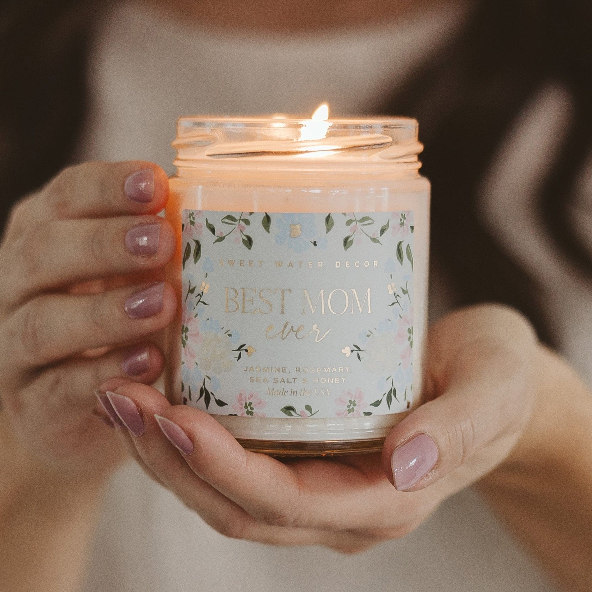 Sweet Water Decor Candles Best Mom Ever Soy Patterned Candle - Clear Jar - 9 oz (Wildflowers and Salt)