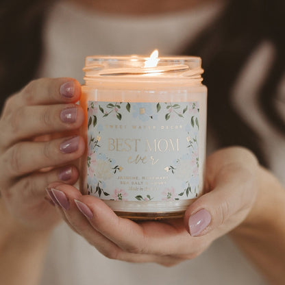 Sweet Water Decor Candles Best Mom Ever Soy Patterned Candle - Clear Jar - 9 oz (Wildflowers and Salt)