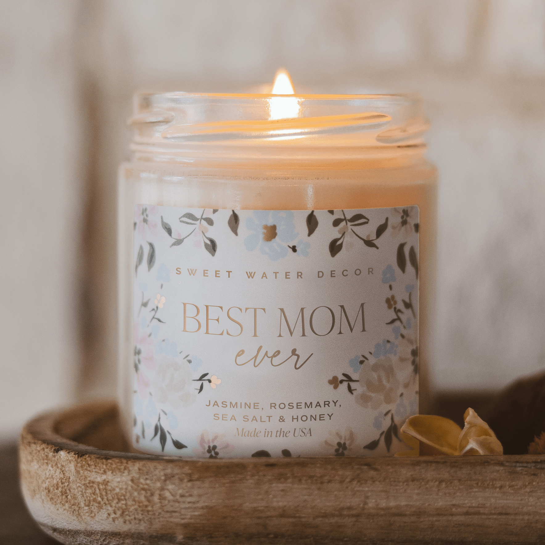 Sweet Water Decor Candles Best Mom Ever Soy Patterned Candle - Clear Jar - 9 oz (Wildflowers and Salt)
