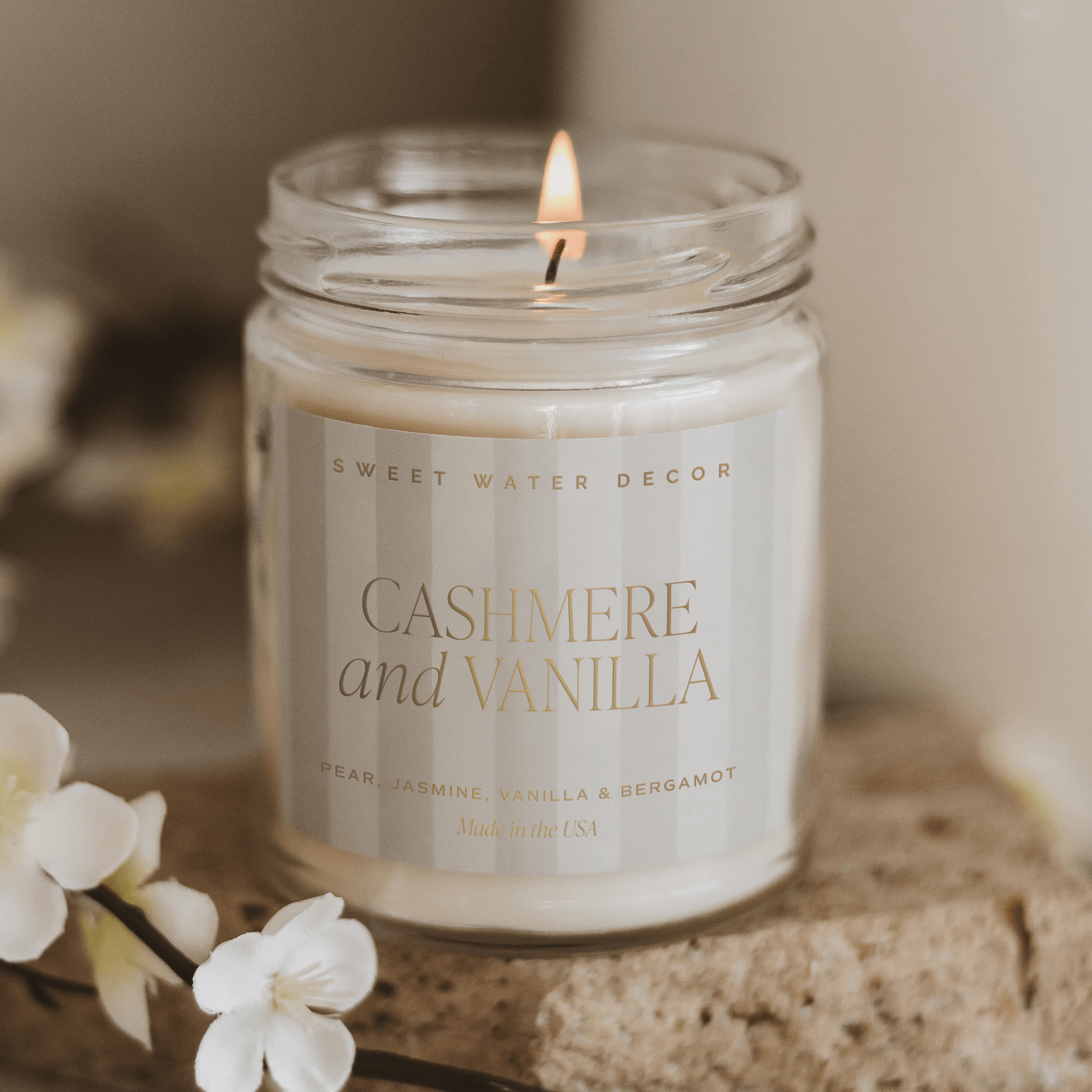 Sweet Water Decor Candles Cashmere and Vanilla Soy Patterned Candle - Clear Jar - 9 oz