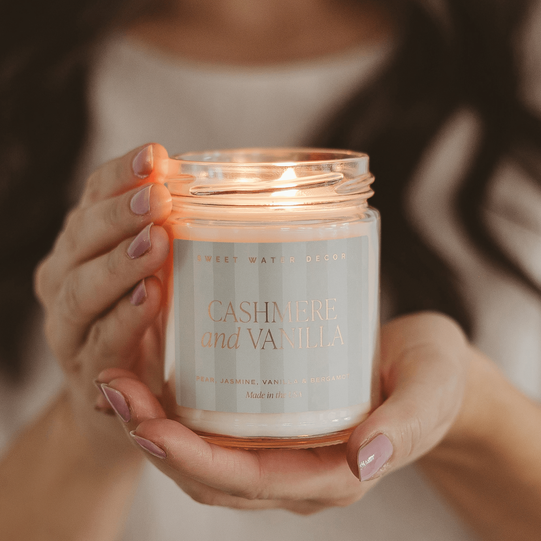 Sweet Water Decor Candles Cashmere and Vanilla Soy Patterned Candle - Clear Jar - 9 oz