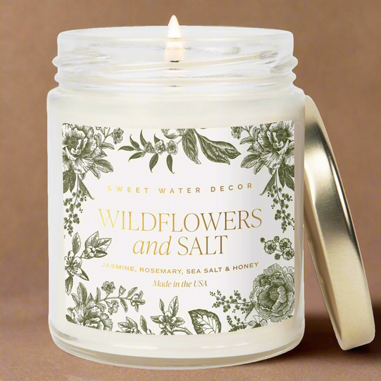 Wildflowers and Salt Soy Patterned Candle - Clear Jar - 9 oz - Sweet Water Decor - Candles