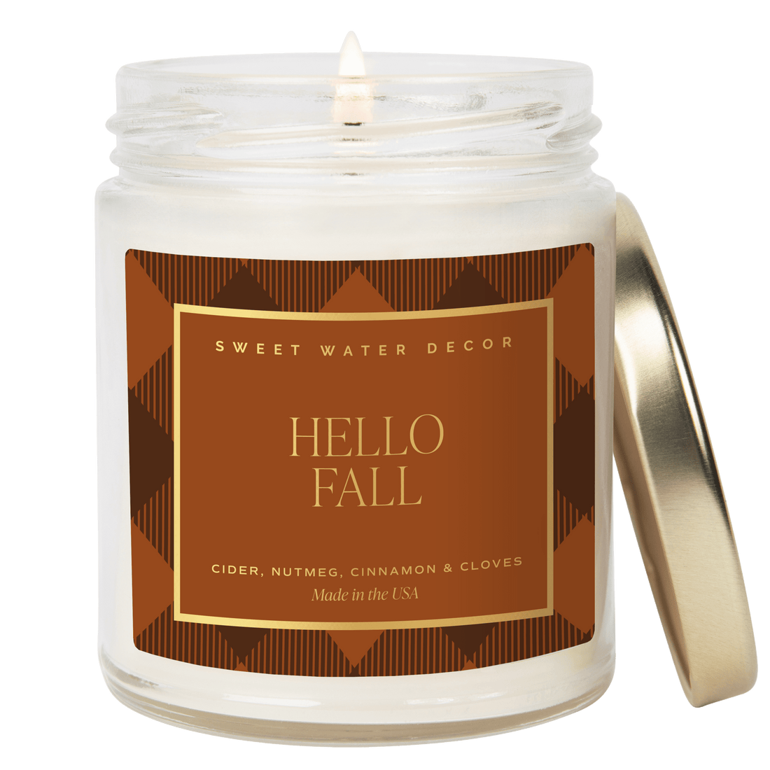 Hello Fall Soy Candle - Patterned 9 oz - Clear Jar - My American Goods
