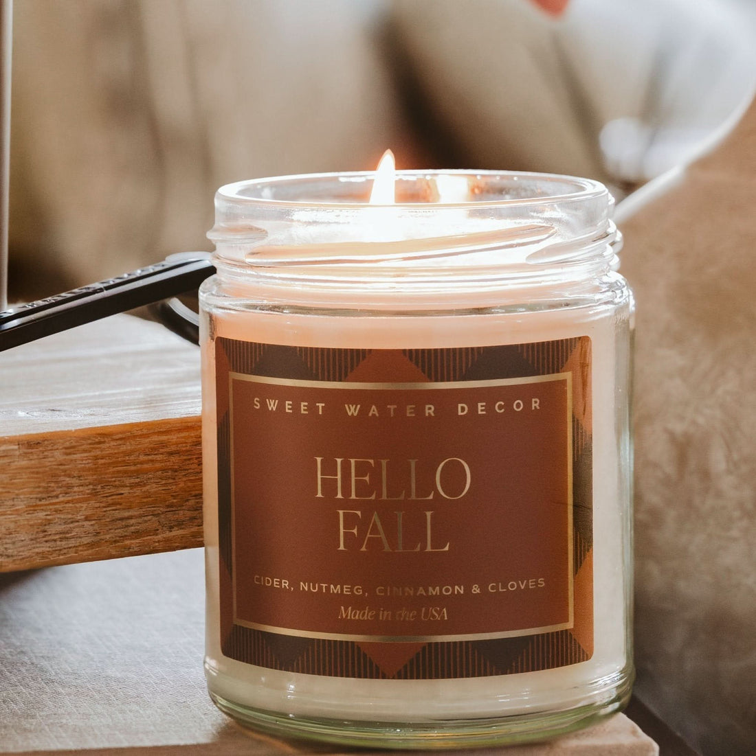 Hello Fall Soy Candle - Patterned 9 oz - Clear Jar - My American Goods