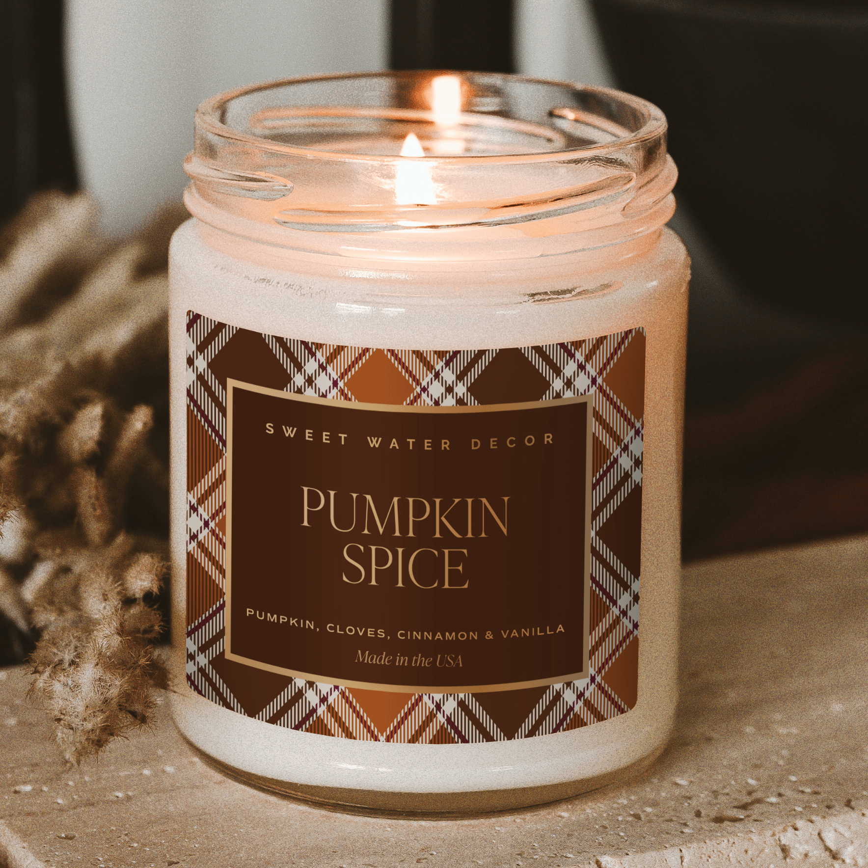 Pumpkin Spice Soy Candle - Patterned 9 oz - Clear Jar