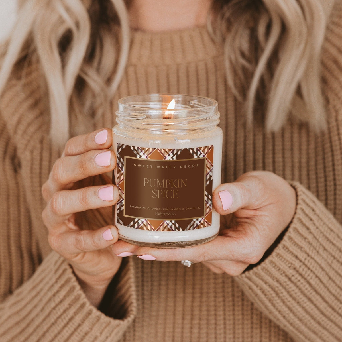 Pumpkin Spice Soy Candle - Patterned 9 oz - Clear Jar