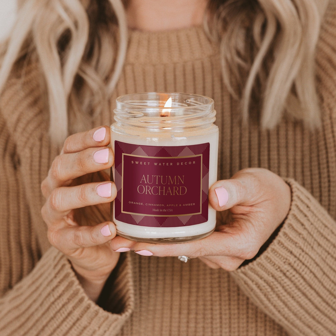 Autumn Orchard Soy Candle - Patterned 9 oz - Clear Jar (Mulled Cider) - My American Goods