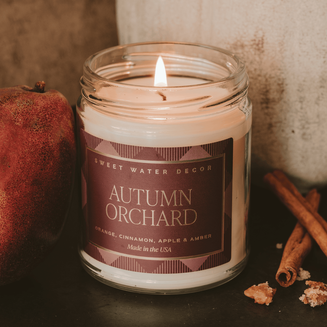 Autumn Orchard Soy Candle - Patterned 9 oz - Clear Jar (Mulled Cider) - My American Goods