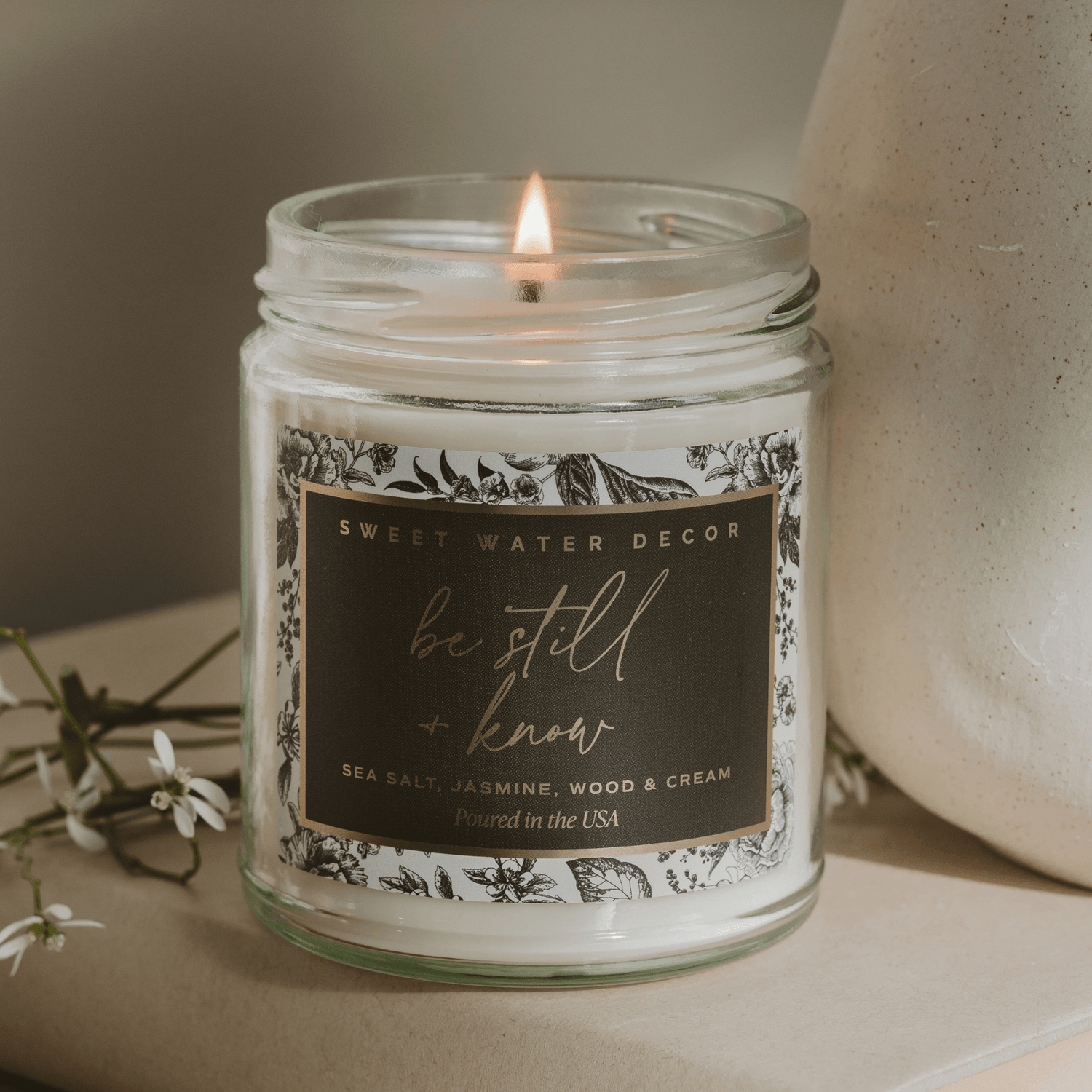 Be Still and Know Soy Candle - Clear Patterned Jar - 9 oz