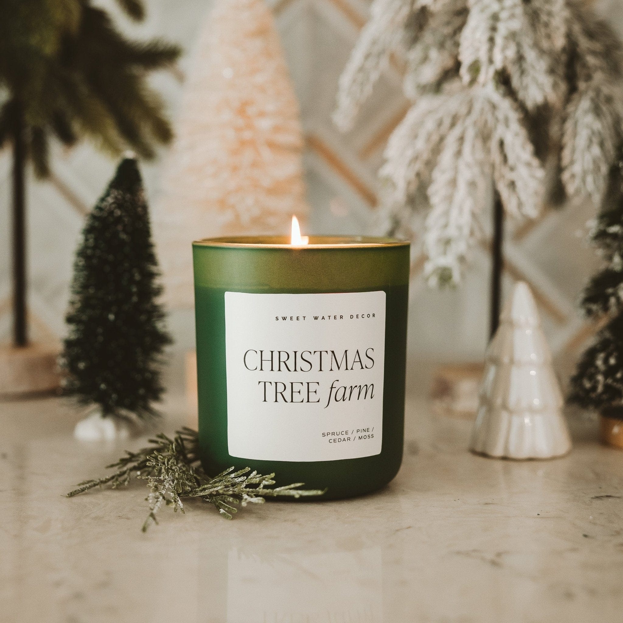 Sweet Water Decor Candles Christmas Tree Farm Soy Candle - Green Matte Jar - 15 oz