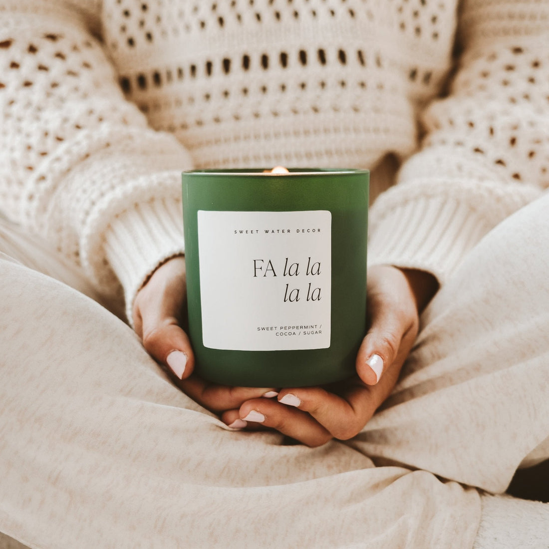 Fa La La La La Soy Candle - Green Matte Jar - 15 oz (Hot Cocoa and Peppermint) - My American Goods