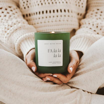 Fa La La La La Soy Candle - Green Matte Jar - 15 oz (Hot Cocoa and Peppermint) - My American Goods