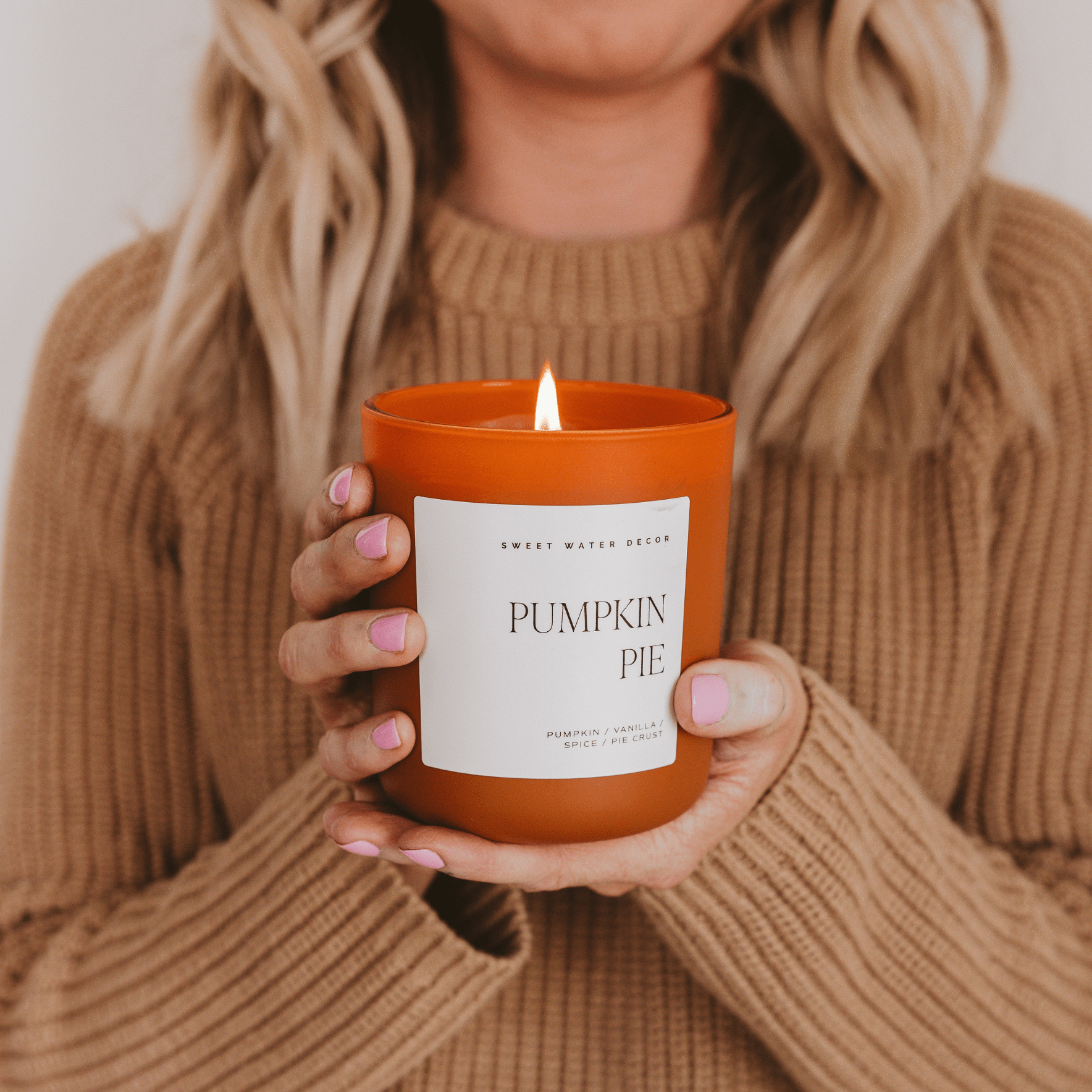 Sweet Water Decor Candles Pumpkin Pie Soy Candle - Orange Matte Jar - 15 oz (Hello Pumpkin)